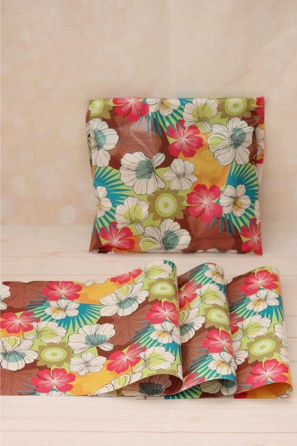 Kendinden Yapışkanlı- Bantlı Hediye Paketi/poşeti, Çiçek Desen 5 Adet 30x45cm - 1