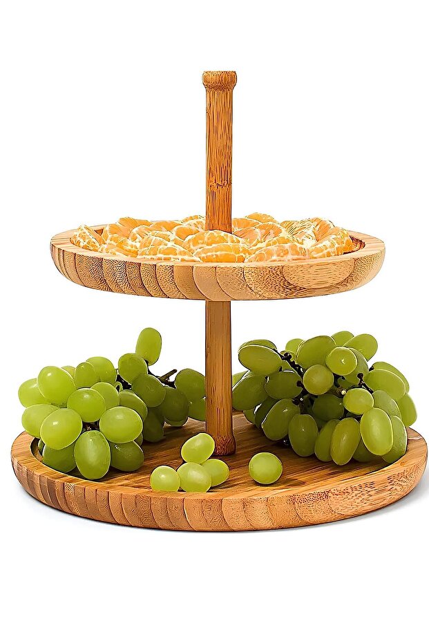 2 Katlı Bambu Servis Tabağı Sunumluk - 5