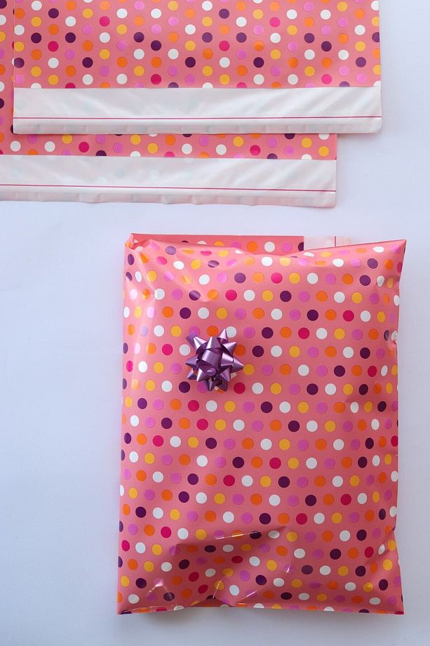 Kendinden Yapışkanlı/bantlı Hediye Paketi, Pembe-renkli Puantiye Yapışkanlı Poşet 5 Adet (35x50cm) - 2