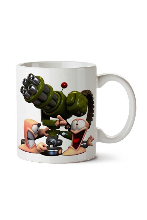 كوب مطبوع على الجانبين من Worms Armegedan Automatic Gun
