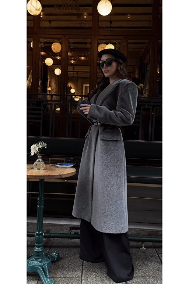 Special Textured Gray Oversize Coat