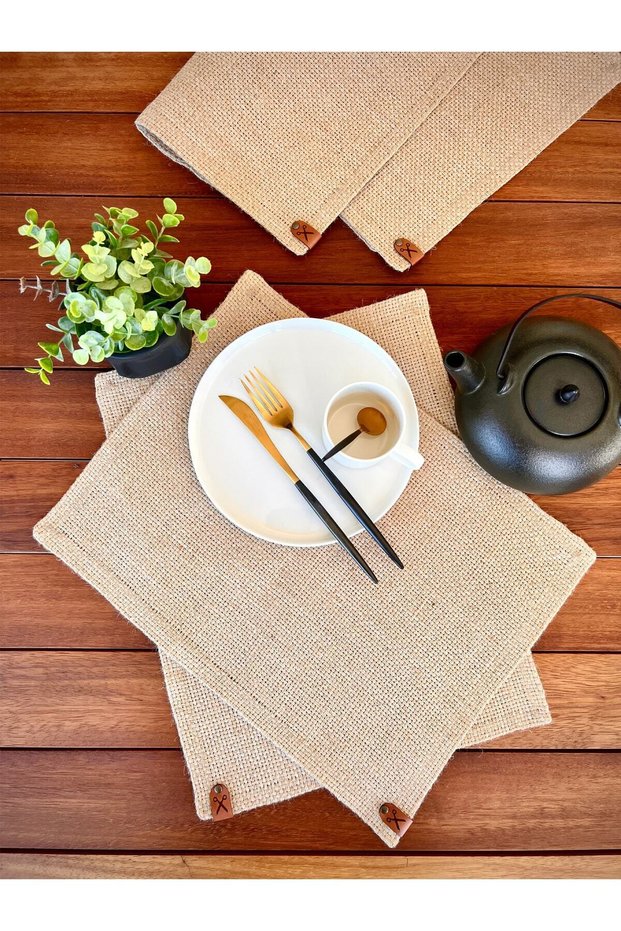 4 Pieces Rectangular Wicker Jute Placemat Braid Presentation Set Natural