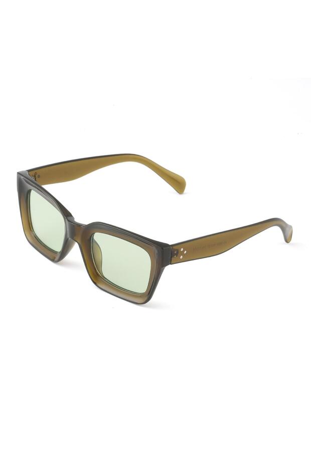 Square Design Light Brown Frame Green Glass Women's Sunglasses