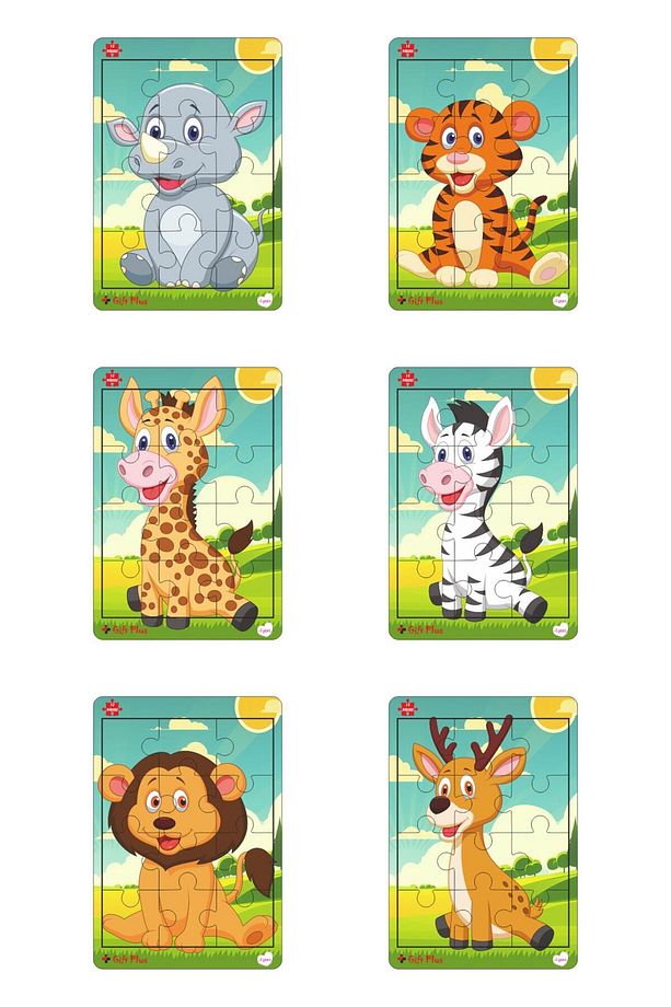 Ahşap Puzzle 6'lı Set Hayvalar Eğitici Yapboz Puzzle Set 1 (12 parça) - 1