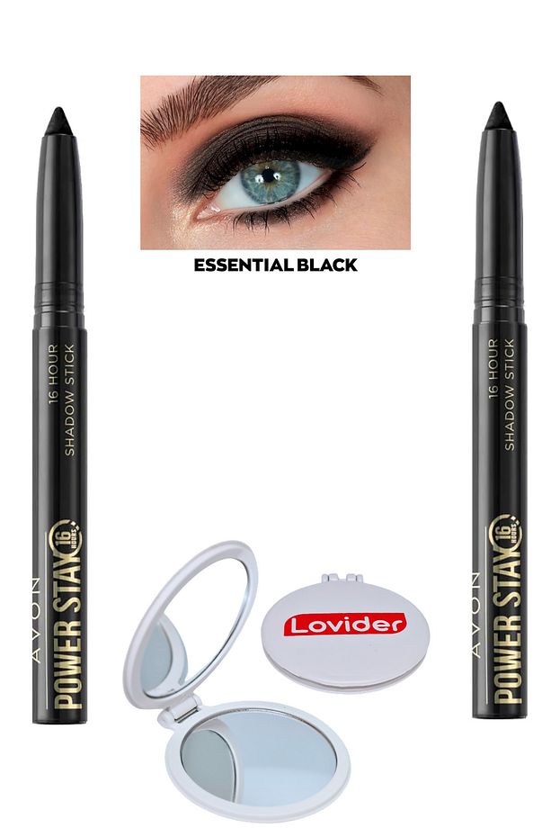 Power Stay Shadow Stick Kalem Far - Essential Black 2'li + Lovider Cep Aynası - 1