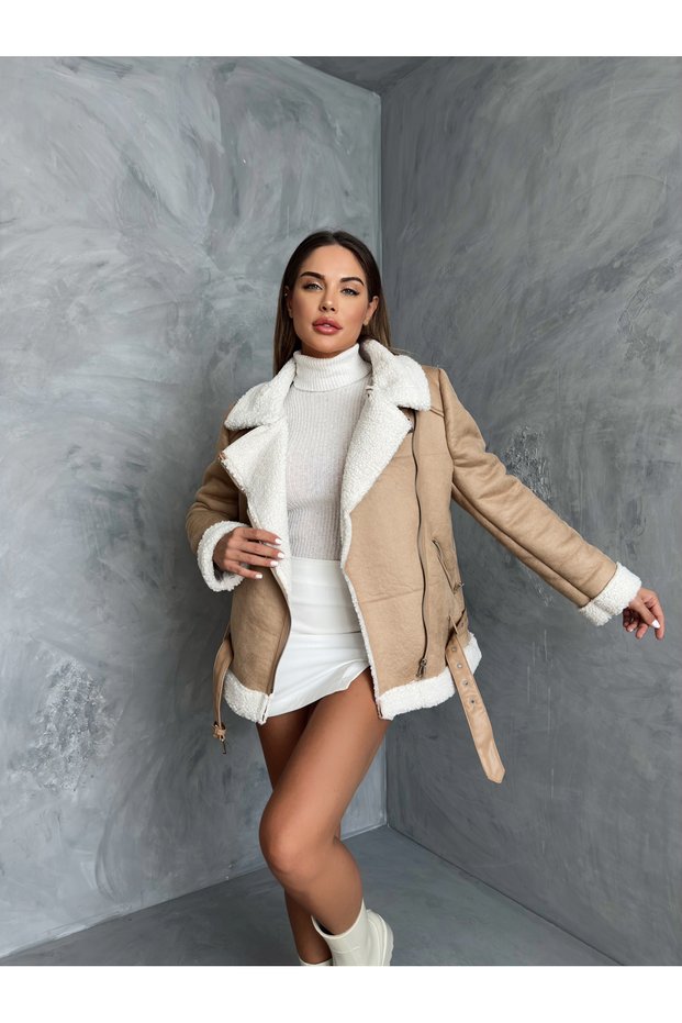 OVERSIZED LEATHER COAT WITH PLUSH INSIDE