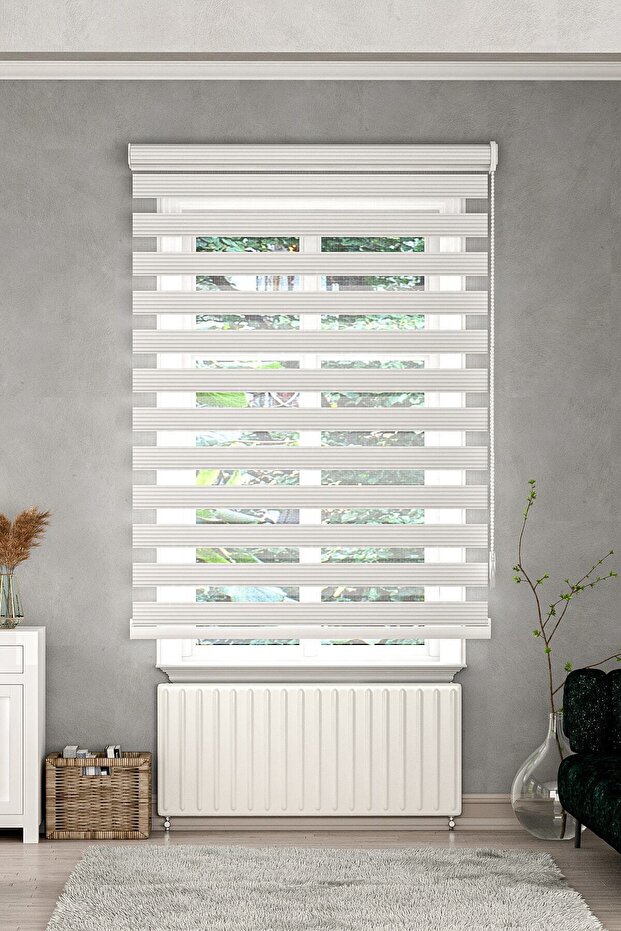 Beyaz Dar Pliseli Zebra Stor Perde - 2