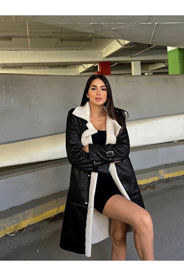 LAMB SOFT FINISHED OVERSIZED MIDI-LENGTH RUFFLED LONG COAT