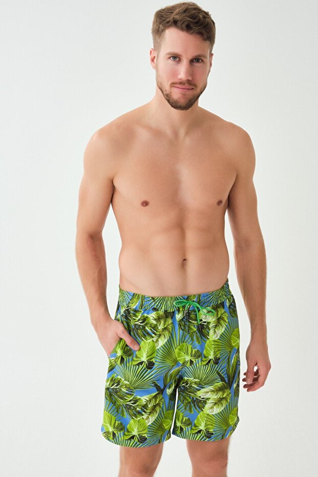Green Micro Medium Patterned Swim Shorts