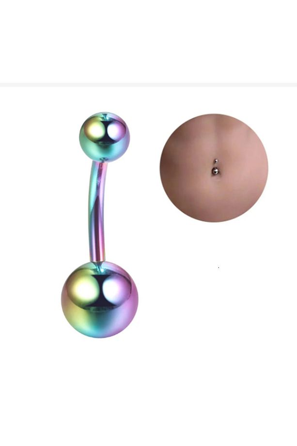 Öteberi 316l Cerrahi Çelik Antiallerjik Göbek Piercing Toplu Ve Zirkon Taşlı Rainbow 2 Adet Set - 2