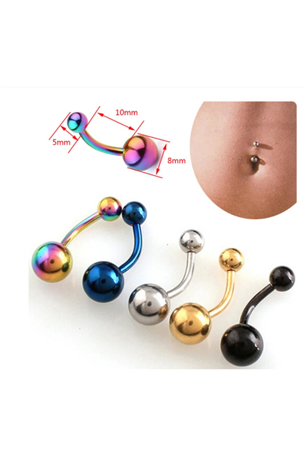 Öteberi 316l Cerrahi Çelik Antiallerjik Göbek Piercing Toplu Ve Zirkon Taşlı Rainbow 2 Adet Set - 8