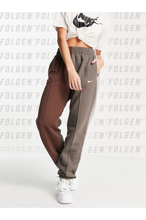 Metallic Swoosh Colour Block Joggers in Brown and Dark Neutrals Pamuklu Eşofman Altı - 4