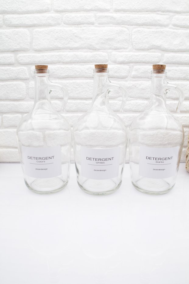 Decorative Glass Gallon Cork K. 3-Piece Detergent and Softener Bottle (BLACK, COLORS, WHITE 1500ML)