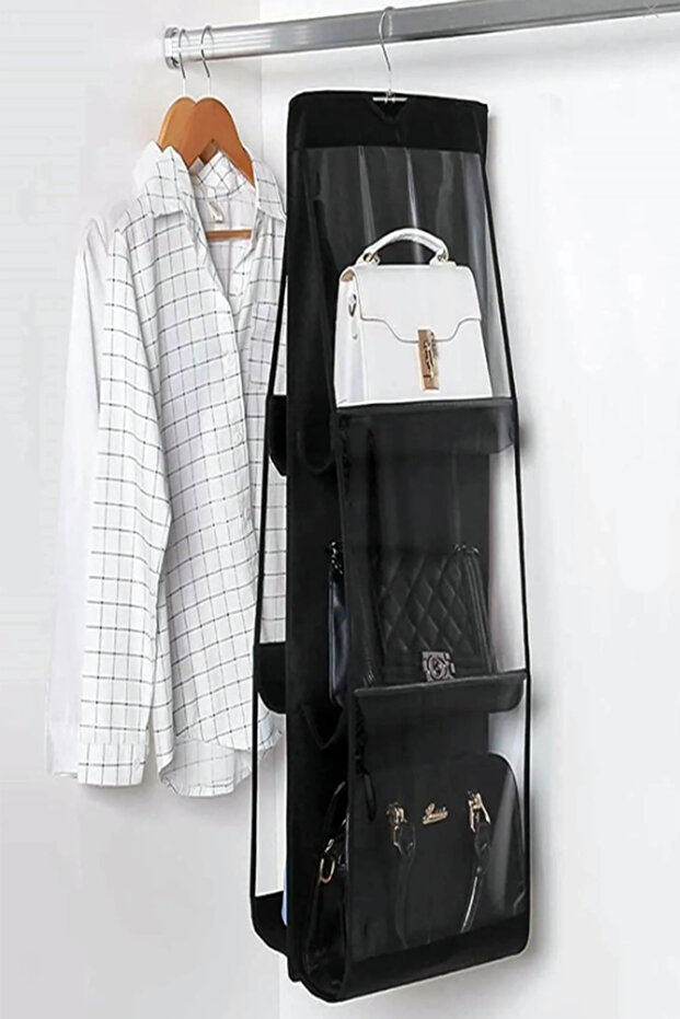 6 Pocket Hanging Closet Bag Organizer - Black Transparent Pocket Organizer