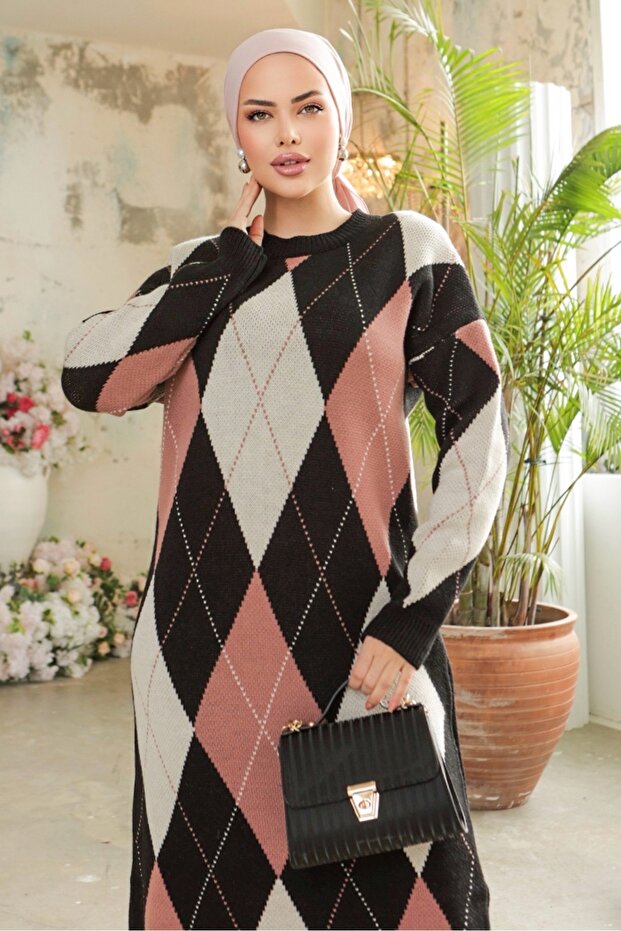 Baklava Pattern Knit Dress 761 - Powder