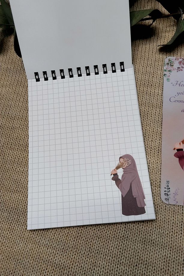 Lavanta Hicab Kızı / A-6 Tel Spiralli Kareli Not Defteri Notepad . Memo Pad, Bloknot , Ramazan - 3