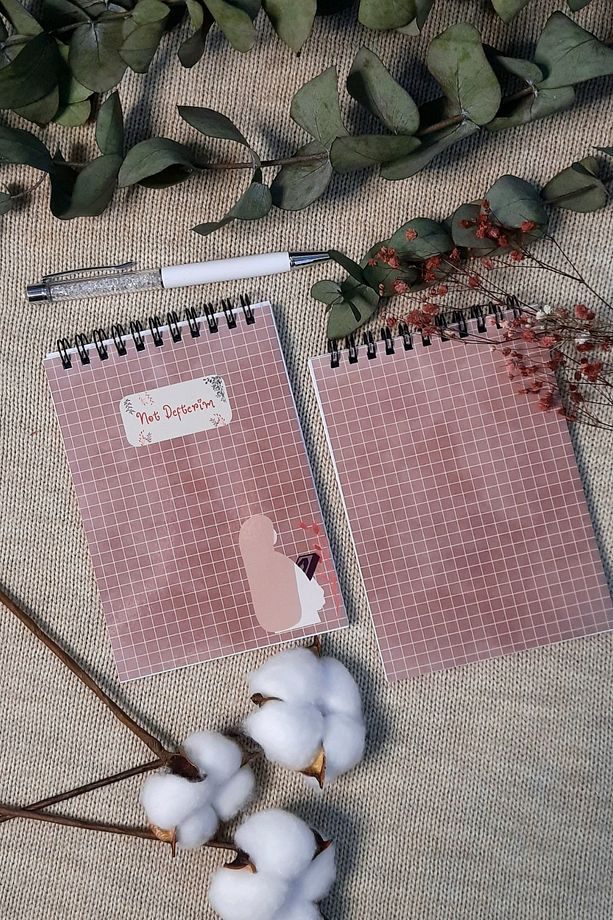 Ahsen Hicab Kızı / A-6 Tel Spiralli Kareli Not Defteri Notepad . Memo Pad, Bloknot , Ramazan - 4