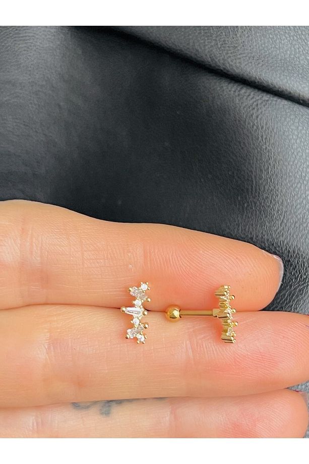 Çelik Baget Taşlı Kıkırdak Helix Tragus Piercing(1adet) - 5
