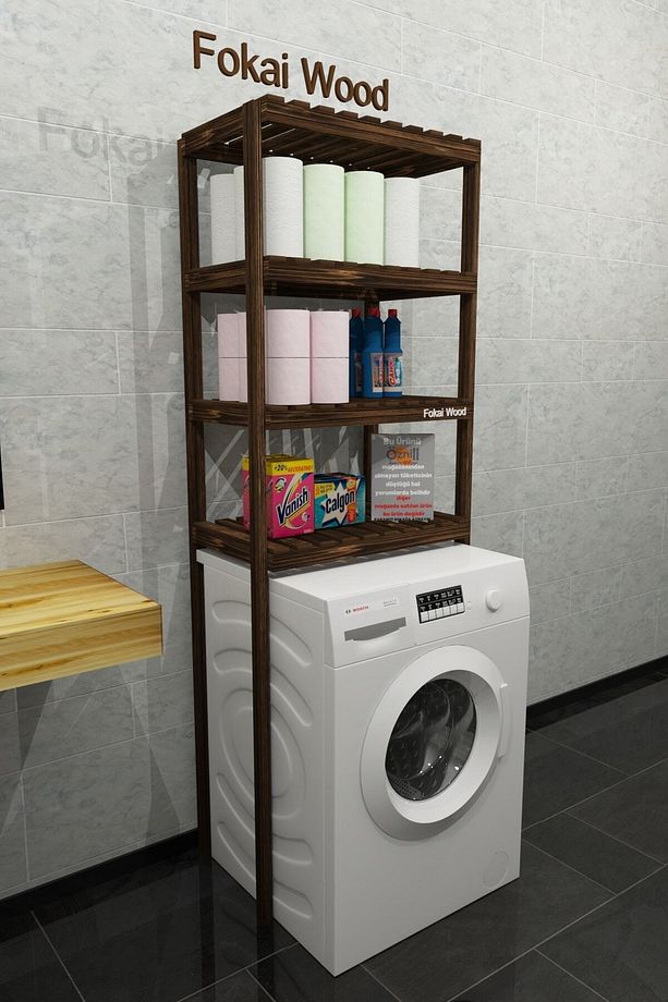 FOKAİ WOOD QUALITY DARK - ÇAMAŞIR MAKİNESİ İÇİN AHŞAP BANYO RAFI - 5