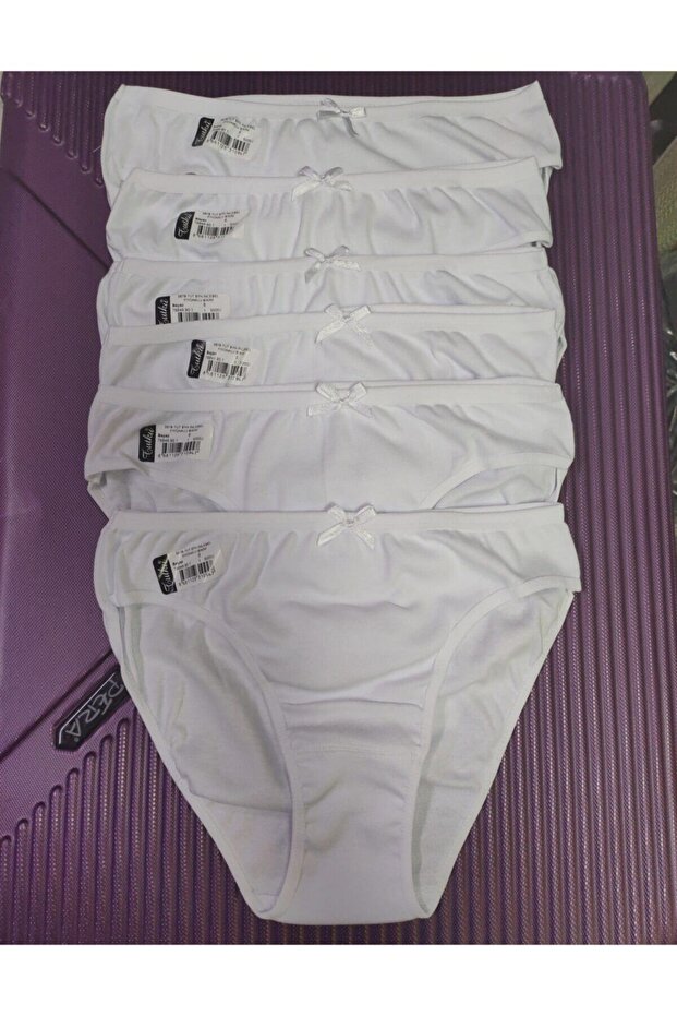 Women's White Thin Waist Plain Bikini Panties 6 Pieces