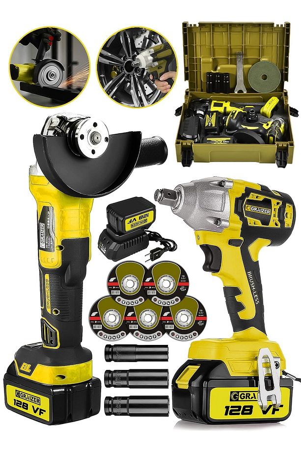 Alman 128 V Profesyonel 2'li Set Çelik Şanzuman Somun Sıkma Taşlama Makinesi 2 Akülü Kömürsüz Motor - 1