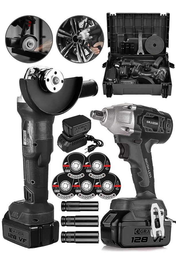 Alman 128 V Profesyonel 2'li Çelik Şanzuman Set Somun Sıkma Taşlama Makinesi 2 Akülü Kömürsüz Motor - 1