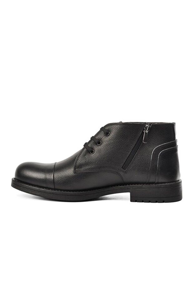 Black Genuine Leather Men's Boots with Fur Inside