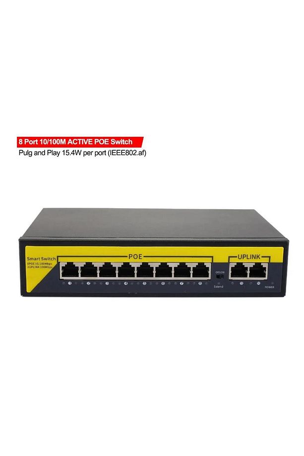 PrimeX PX-1010B 8 Port 10/100M POE Switch, ip Kamera Poe Switch anahtarı-(4 + 2) 100m iletim mesafes - 1