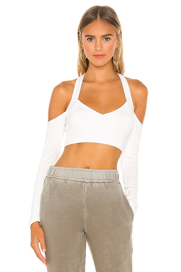 Women's White Strappy Silk Jersey Cropped Top