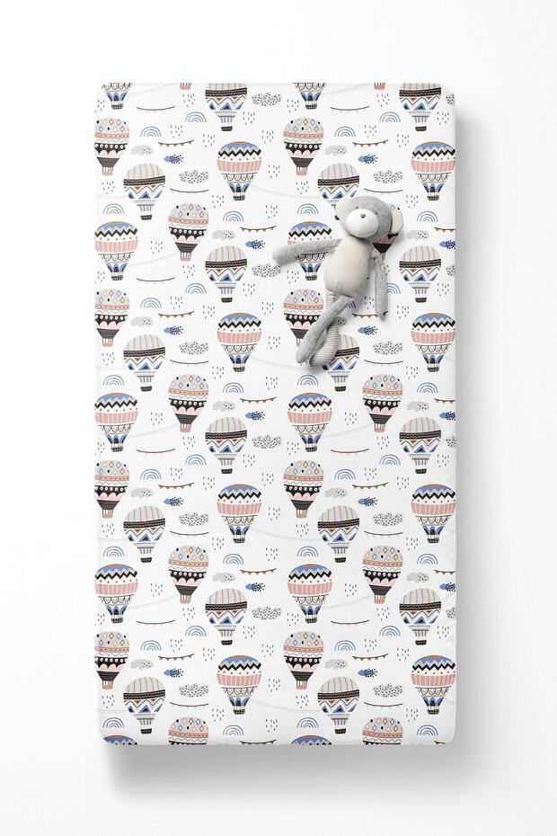 White Single Fitted Sheet Set - Flying Balloon Pattern Printed - 2