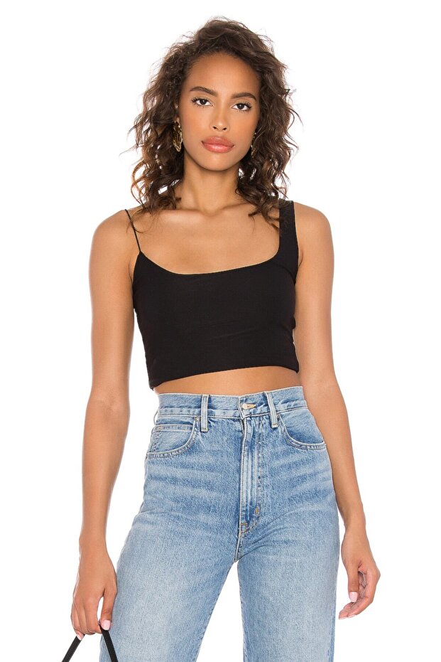Women's Black Strappy Silk Jersey Crop Top