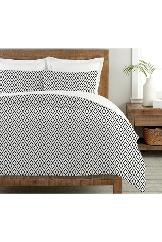 طقم غطاء لحاف مزدوج مطبوع بنمط عصري مقاس 200 × 220 سم - أبيض
