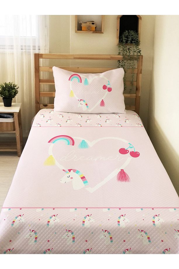 Unicorn Desen Bebek Ve Çocuk Baskılı Tek Kişilik Pike Takımı 160x230 - 1