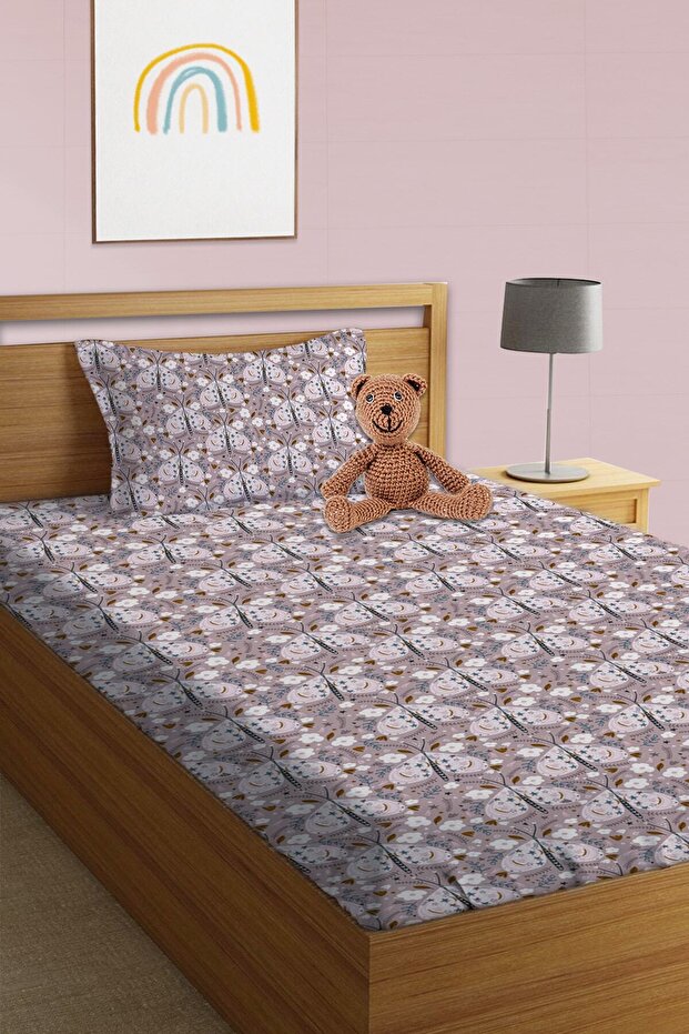 Pink Single Butterfly Patterned Elastic Sheet Set - 1