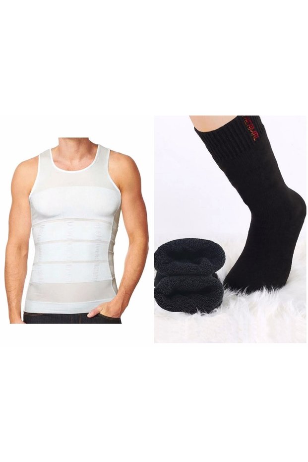 Men's Fit Triangle Body Appearance Corset Athlete Reducing Size 1 with Thermal Socks Gift