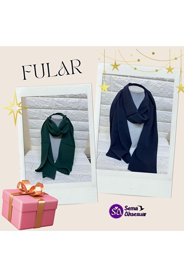 2 Pieces Green and Navy Color Fabric Plain Long Scarf - Shawl - Mother's Day Gift