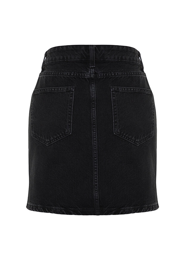 More Sustainable Siyah Yüksek Bel Mini Denim Etek TWOSS24ET00063 - 7