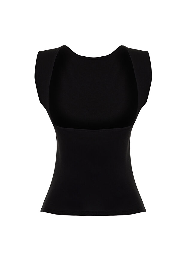 Siyah Sırt Dekolteli Fitted Regular Boy Pamuklu Esnek Örme Bluz TWOSS24BZ00031 - 8
