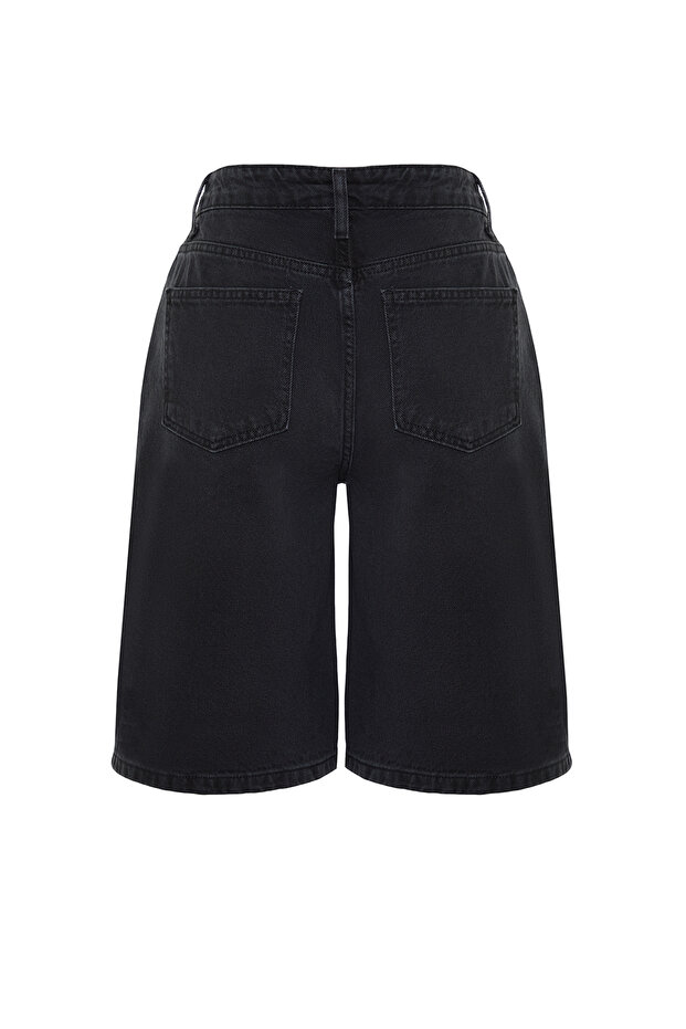 Siyah Yüksek Bel Denim Bermuda TWOSS24SR00007 - 8