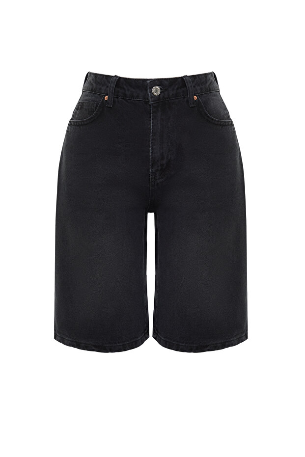 Siyah Yüksek Bel Denim Bermuda TWOSS24SR00007 - 7