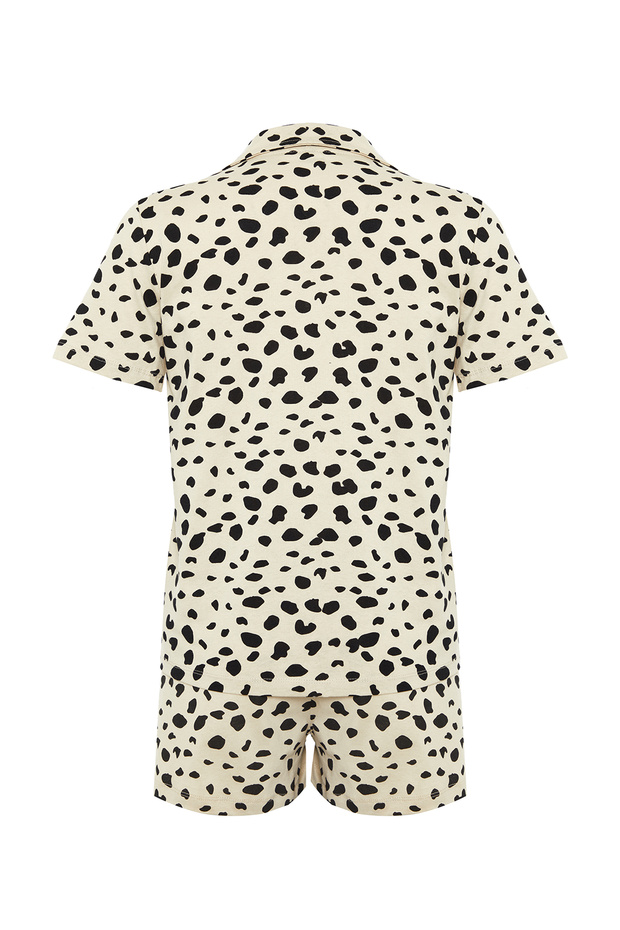 Çok Renkli %100 Pamuklu Leopar Desenli Şortlu Örme Pijama Takımı THMSS24PT00025 - 9