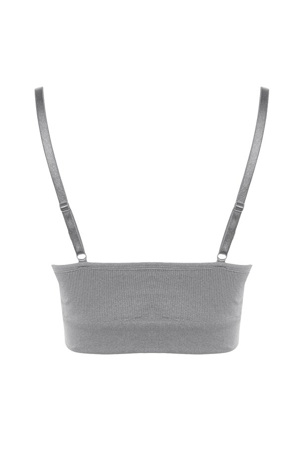 Gri Seamless/Dikişsiz İp Askılı Dolgusuz Balensiz Kaplı Bralette Örme Sütyen THMAW22SU0043 - 10
