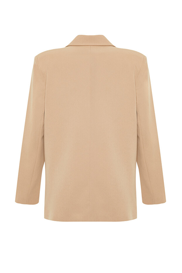 Camel Oversize Düz Kesim Basic Kruvaze Dokuma Blazer Ceket TWOSS24BC00028 - 10