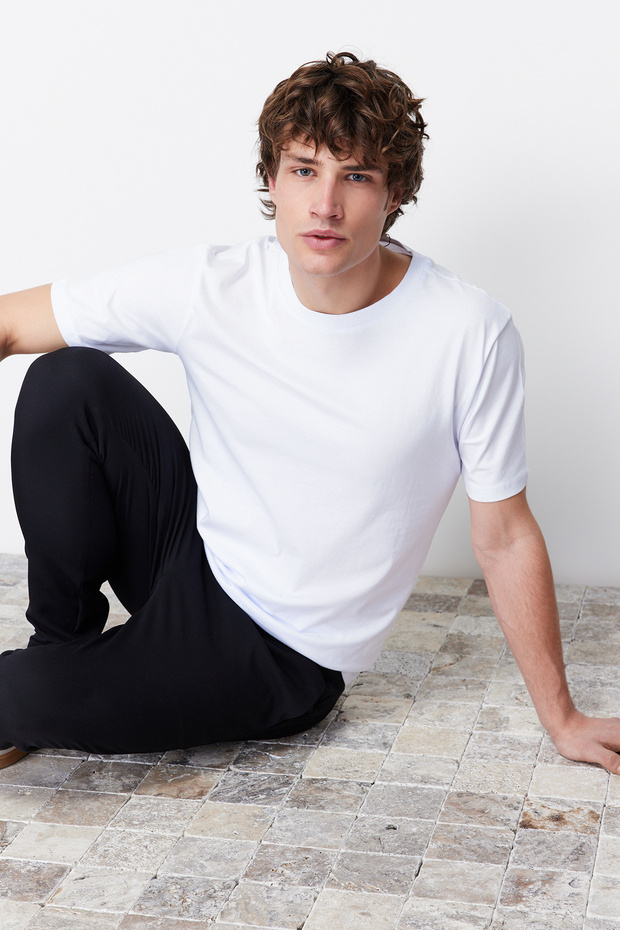 Beyaz Slim/Dar Kesim Kısa Kollu %100 Pamuklu Bisiklet Yaka T-Shirt TMNSS19BO0001 - 6