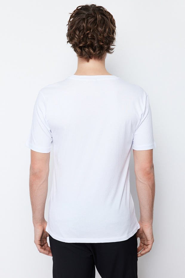 Beyaz Slim/Dar Kesim Kısa Kollu %100 Pamuklu Bisiklet Yaka T-Shirt TMNSS19BO0001 - 2
