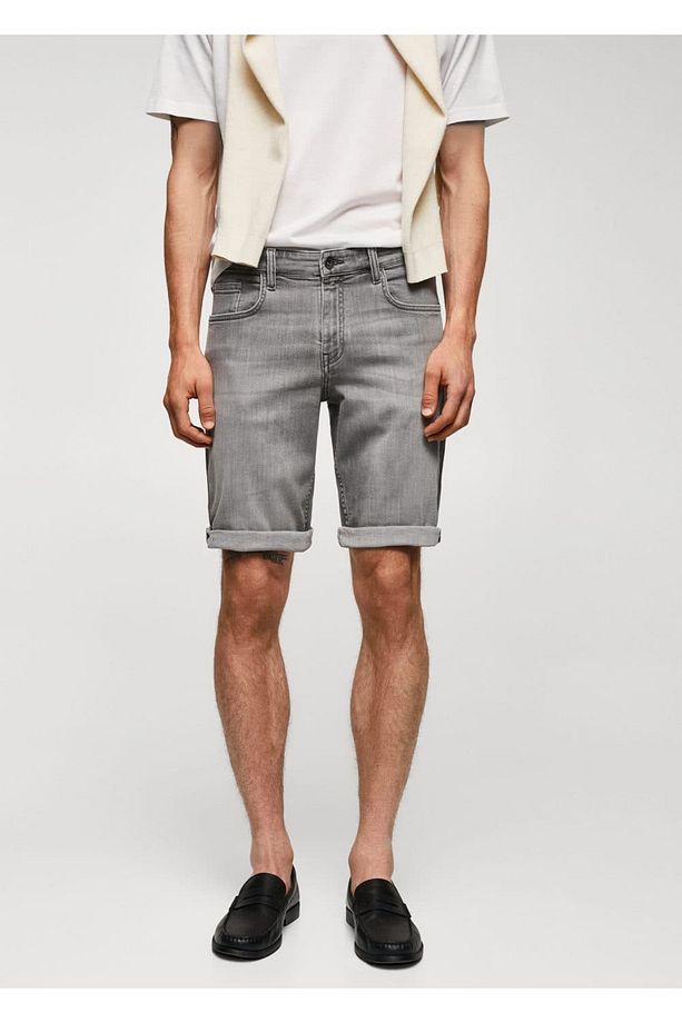 Slim fit kot bermuda şort - 1