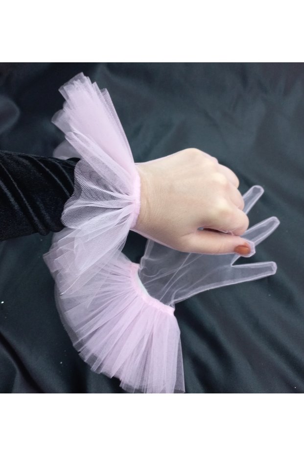Yasmin long ruffled gauze gloves bebe pink