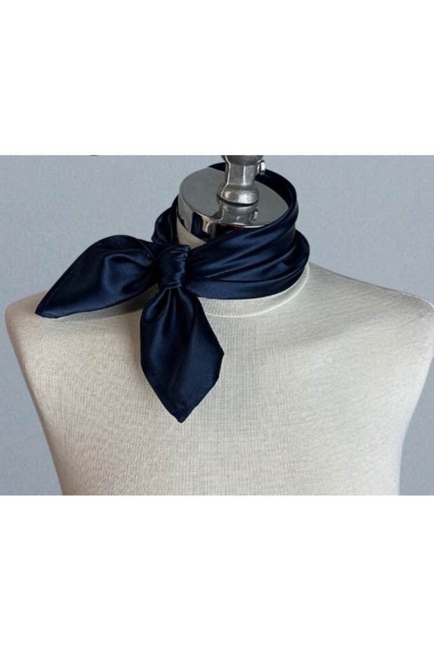 Sarah satin kerchief scarf neck tie navy blue