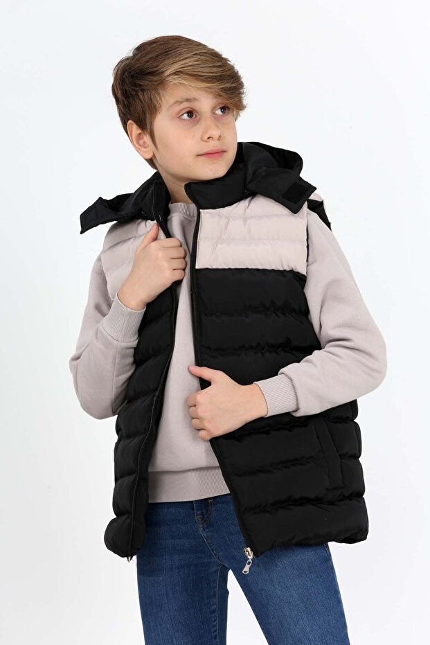 Black Boy's Double Color Inflatable Vest with Extra Fiber Filling