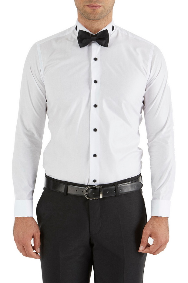 Men's Gk 322 Slim Fit Ata Collar White Groom Suit Tuxedo Shirt Gk 322